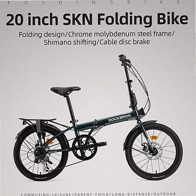 ROCKBROS 20"SKN Folding Bike Shimano 7 Speed Cable Disc Brake with Rack&Mudguard